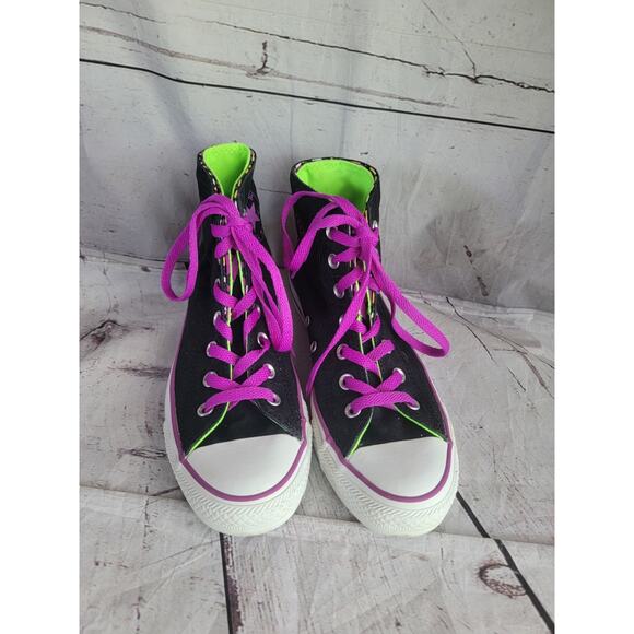 Converse Double Flap Leopard Black Purple Lime Green Women 7.5 Chuck Taylor Shoe - Picture 2 of 10
